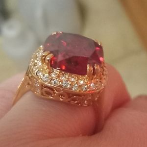 18k Antique Rose Gold Plated Lab Created 5 Carat Ruby Ring
